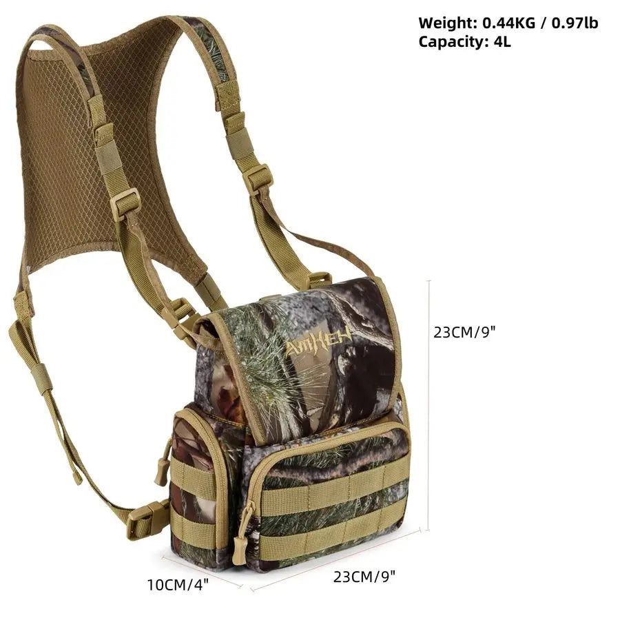 Harness Hunting Chest Pack Silent Anti Glare Bino Bag with Rangefinder Pouch and Magnetic Flap, Also for Birding, Hiking, Fits U