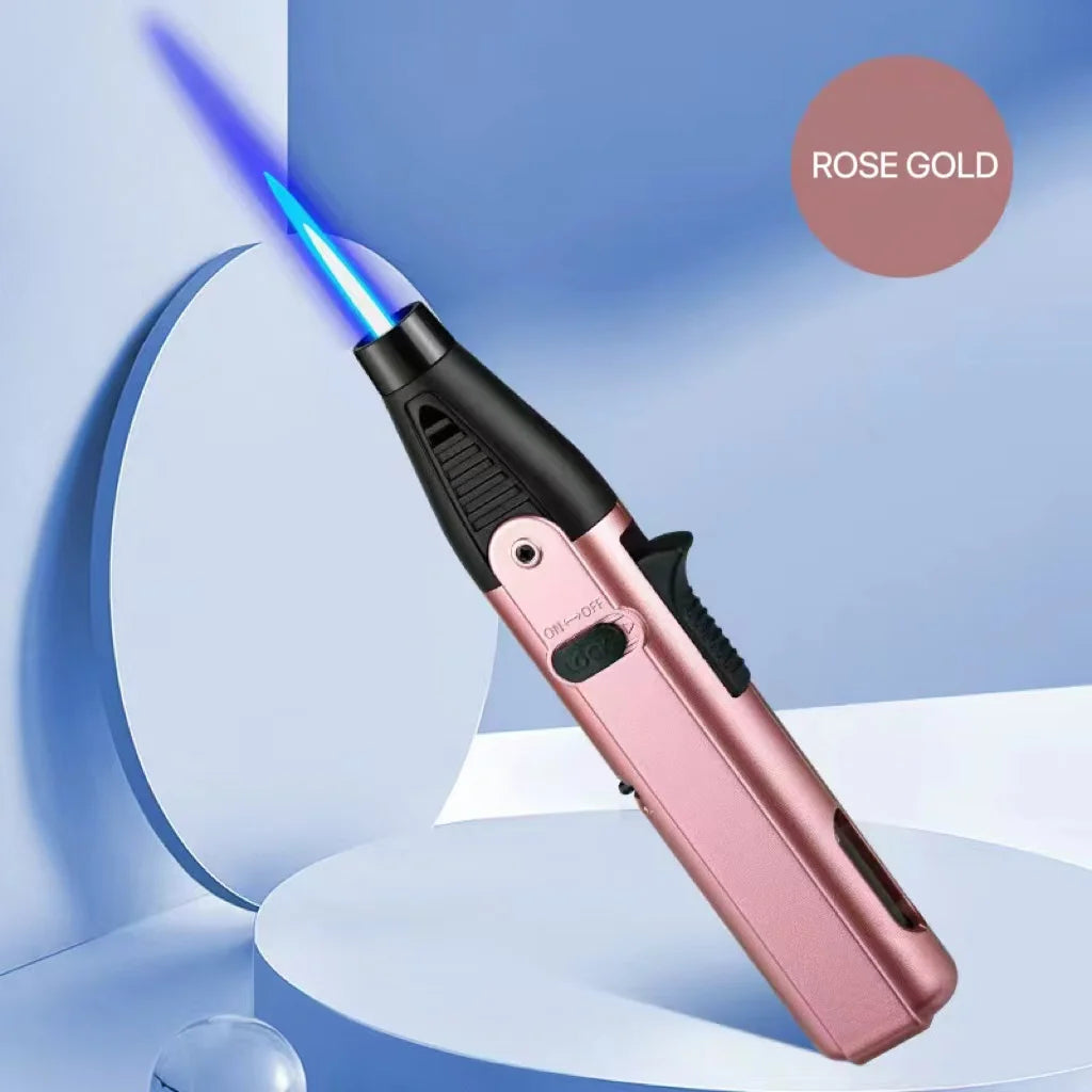 1300° torch lighter with a safety lock, blue flame, bright flame lighter, refillable with butane gas, windproof jet flame, cool