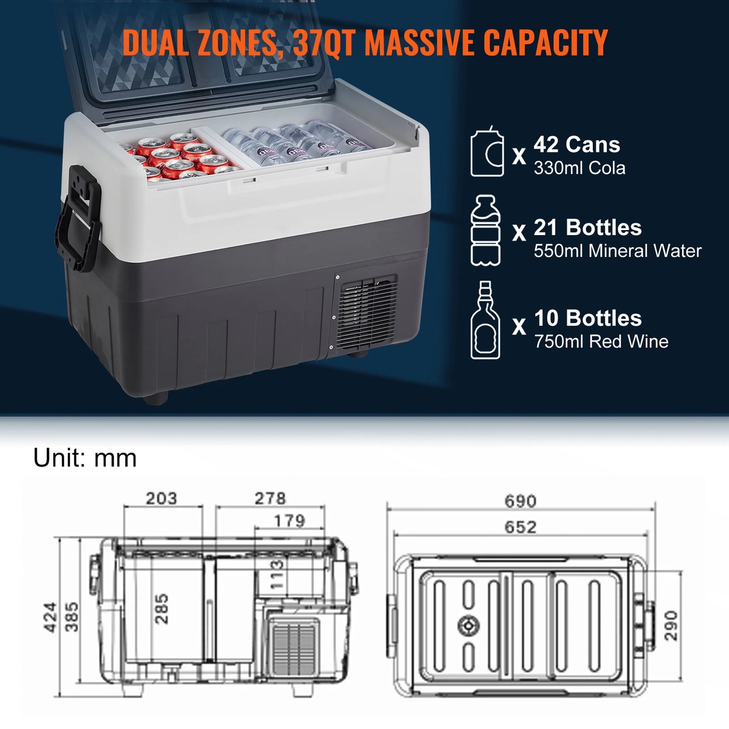 SucceBuy 35/45/55L Portable Electric Cooler Car Refrigerator with Wheel Compressor Freezer for Camping Picnics Car Home Traval