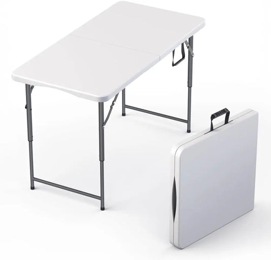 4 Feet Foldable Table Adjustable Height with Built in Handle,Steel Legs | Heavy Duty Portable | Perfect for Party,Dining,Wedding