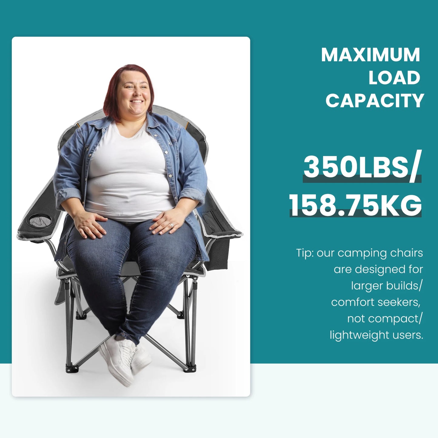 JHK Heavy Duty Camping Chair 450lbs Capacity Portable Folding Chair with Cup Holder Sturdy Steel Frame Outdoor Chair for Camping