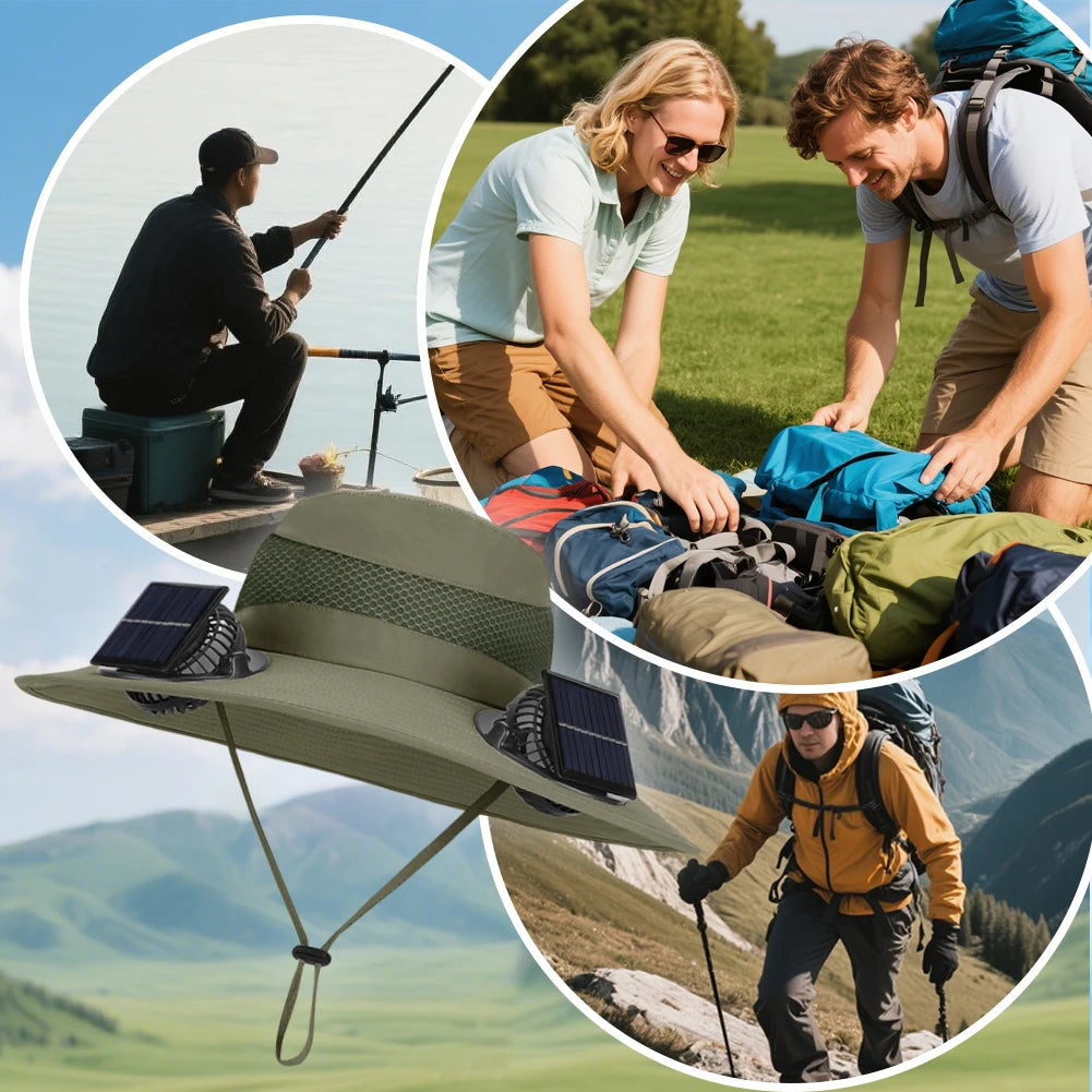 Solar Fan For Outdoor Camping Fishing Hiking Sunscreen Fisherman Hat Solar Fan Cap Portable Solar Charging Cap with Fan Suitable