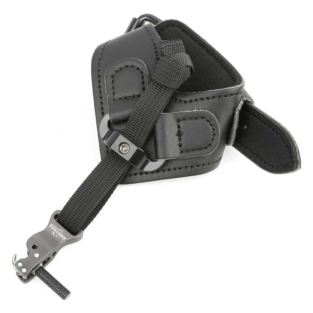Archery Release Aids Index Finger Hook Compound Bow Hunting Wrist Strap Trigger Leather + Alloy Target Shooting Accessory