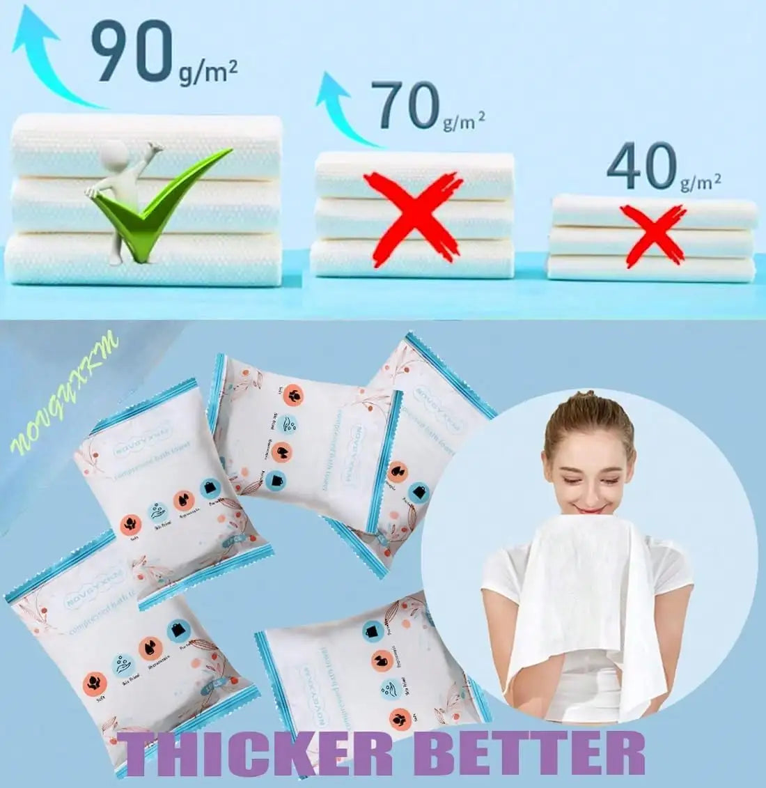 Compressed Cotton Bath Towels 39x28in, Disposable, Reusable, Thick for Camping, Hiking, Beach, Travel