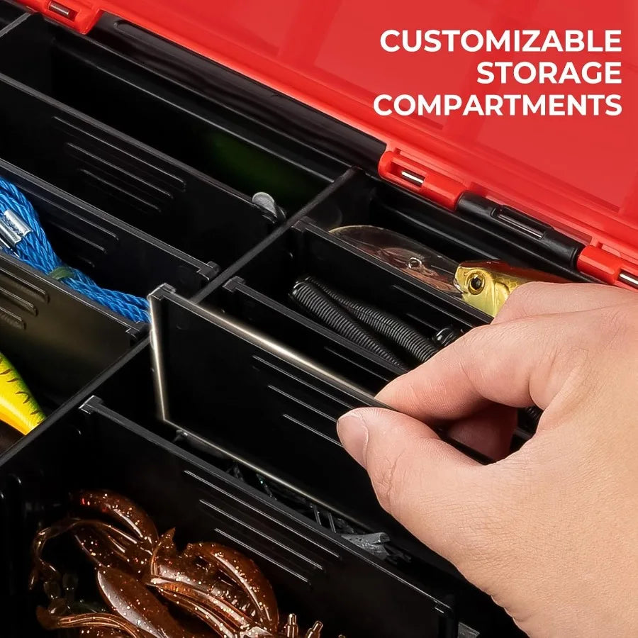 Portable Tackle Storage Box with Adjustable Rod Holder and Cup Holder Removable Dividers for Fishing
