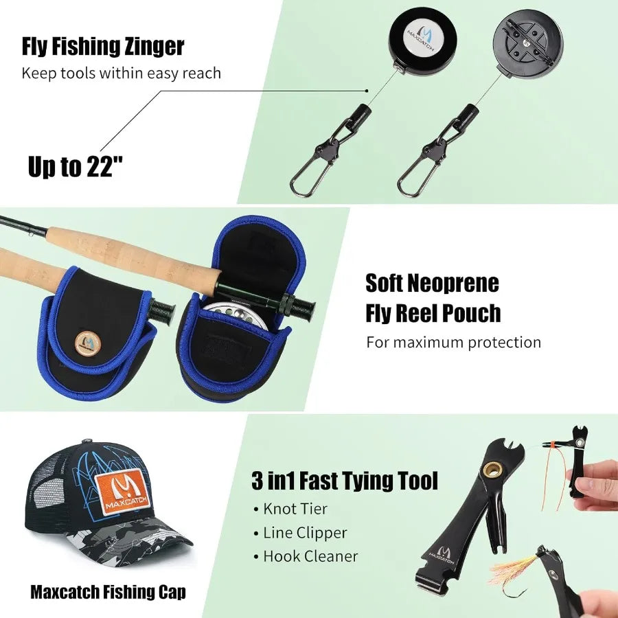 Extreme Fly Fishing Combo Kit 3 5 6 8 Weight Starter Fly Rod and Reel Outfit with Protective Travel Case for Outdoor A