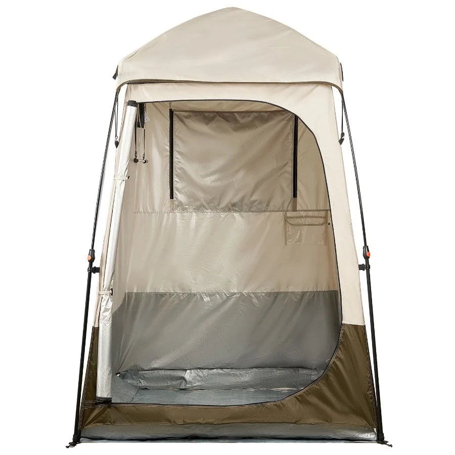 Portable Camping Shower Tent Single Room Foldable Privacy Shelter with Ground Stakes Ropes Carrying Bag and Crossbar Made of Du