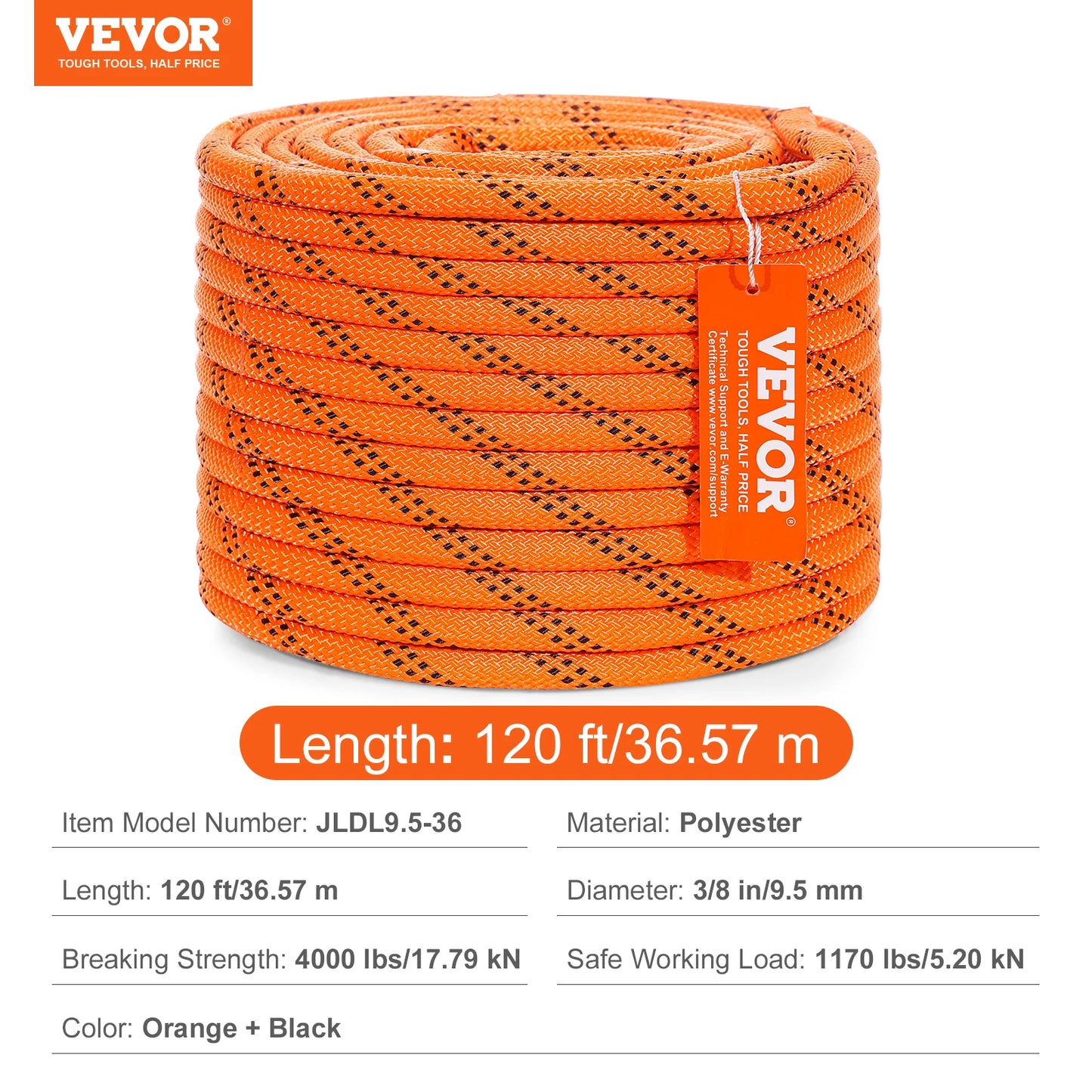 SucceBuy 120ft Dual-Weave Polyester Cord 3/8 1/2in 48-Strand Multi-Use Rope for Arborist Activities Outdoor Adventures Versatile