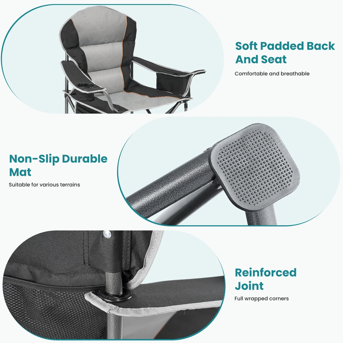 JHK Heavy Duty Camping Chair 450lbs Capacity Portable Folding Chair with Cup Holder Sturdy Steel Frame Outdoor Chair for Camping