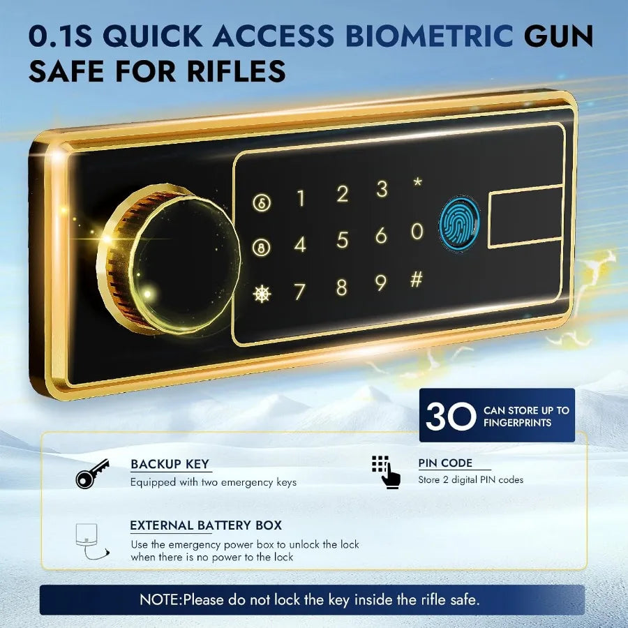Biometric gun cabinet for rifles and pistols with fingerprint recognition secure long gun locker for home use with removable sh