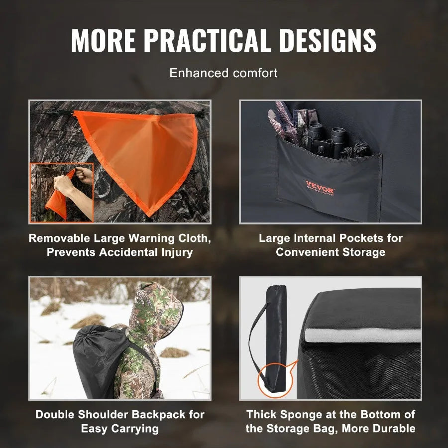 270 See Through Ground Blind for 2-3 Person Hunting Portable Resilient Pop Up Tent with Carrying Bag 3 Horizontal Windows Ideal