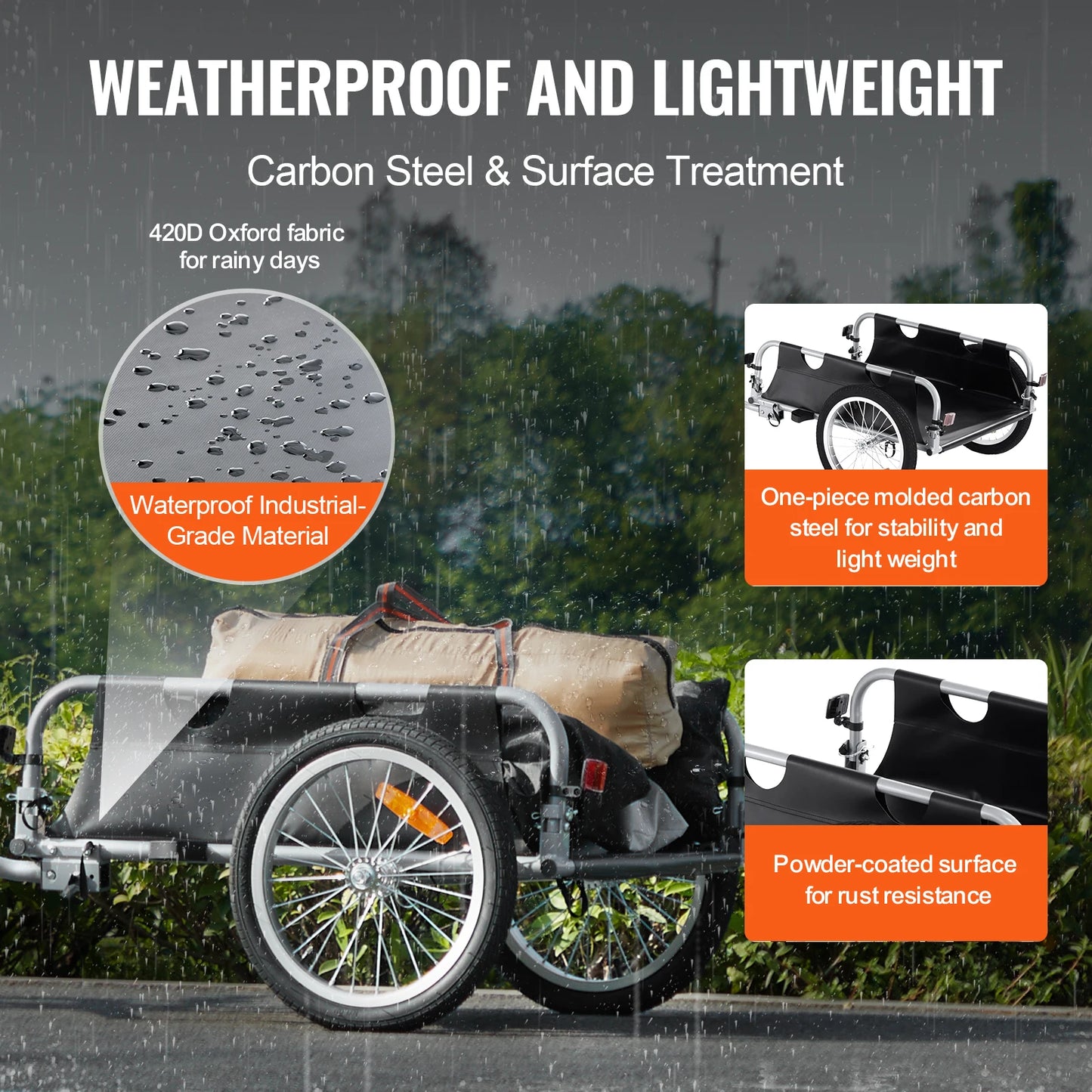 SucceBuy 100 lbs Bike Cargo Trailer Foldable Bicycle Wagon Storage Cart with 16" Wheels & Reflectors Fits 22"-28" Bike Wheels