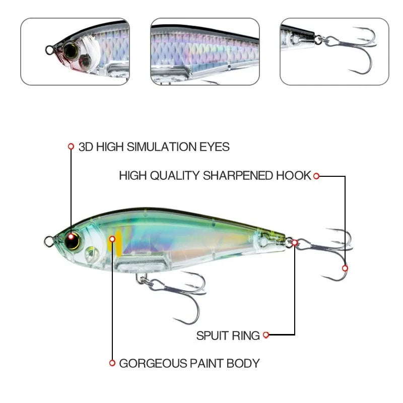 70mm 7.8g 3D Inshore Twitch Bait Lures Saltwater Trout Fishing Freshwater Long-range Bait Pencil Pesca Floating Minnow Wobblers