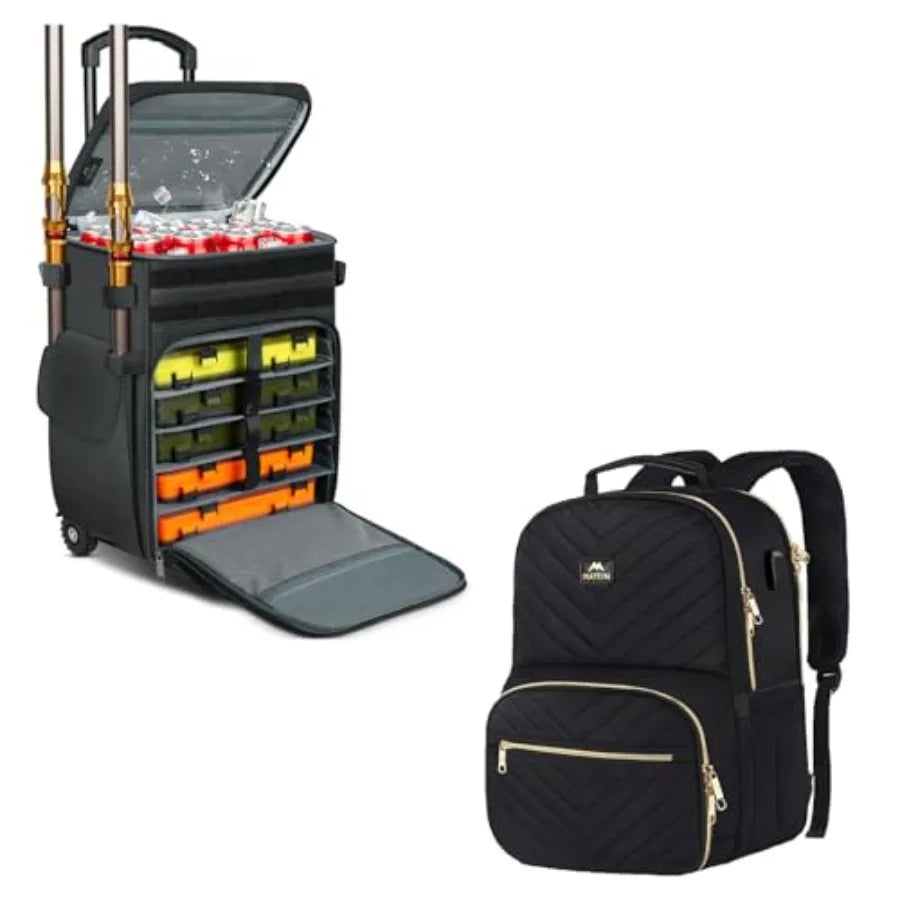 Rolling Tackle Box with Cooler Large Fishing Bag with Wheels Ideal for Outdoor Adventures and Day Trips Insulated Cooler Compar