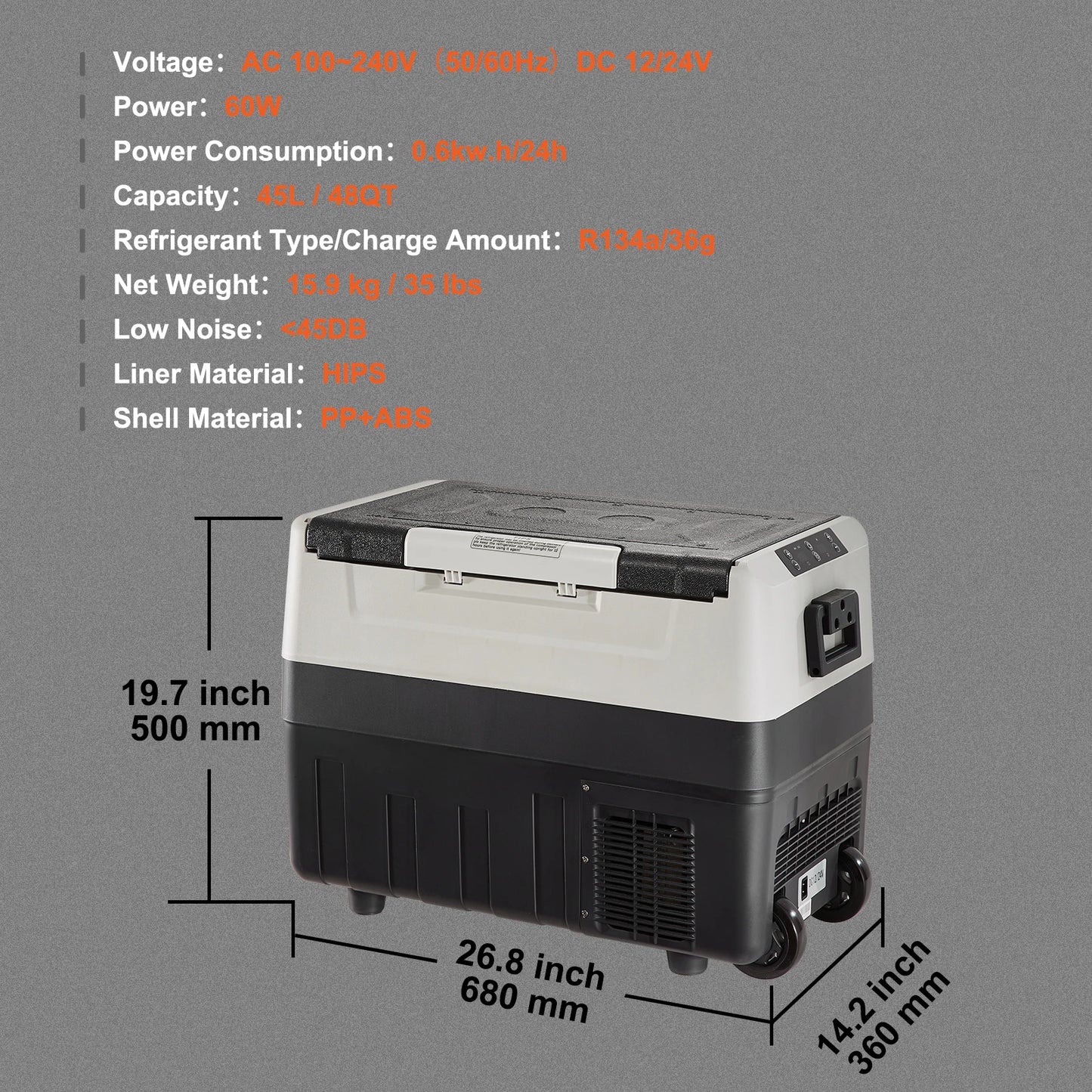SucceBuy 35/45/55L Portable Electric Cooler Car Refrigerator with Wheel Compressor Freezer for Camping Picnics Car Home Traval