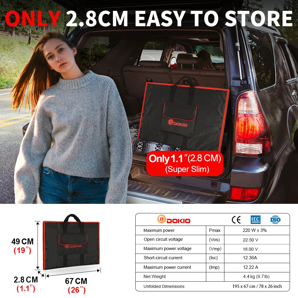 Dokio 100/160/200/300W Portable Flexible Foldable 18V Solar Panel with 12V Controller Kit for Camping Battery Charging