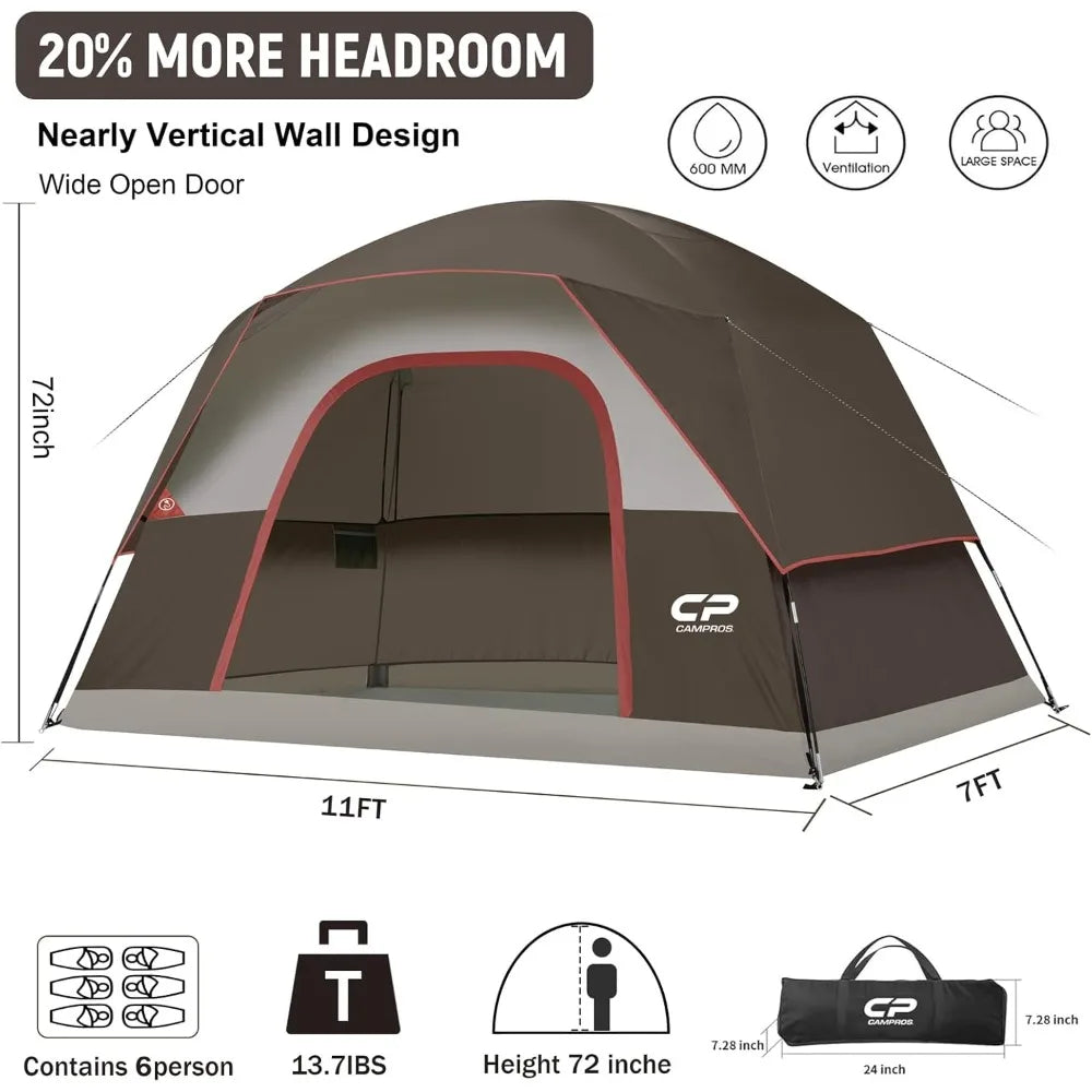 Tents for Camping 4-6 Person Tent Waterproof Windproof Double Layer Family Camping Tent, Easy Setup Dome Tent with Large Mesh W