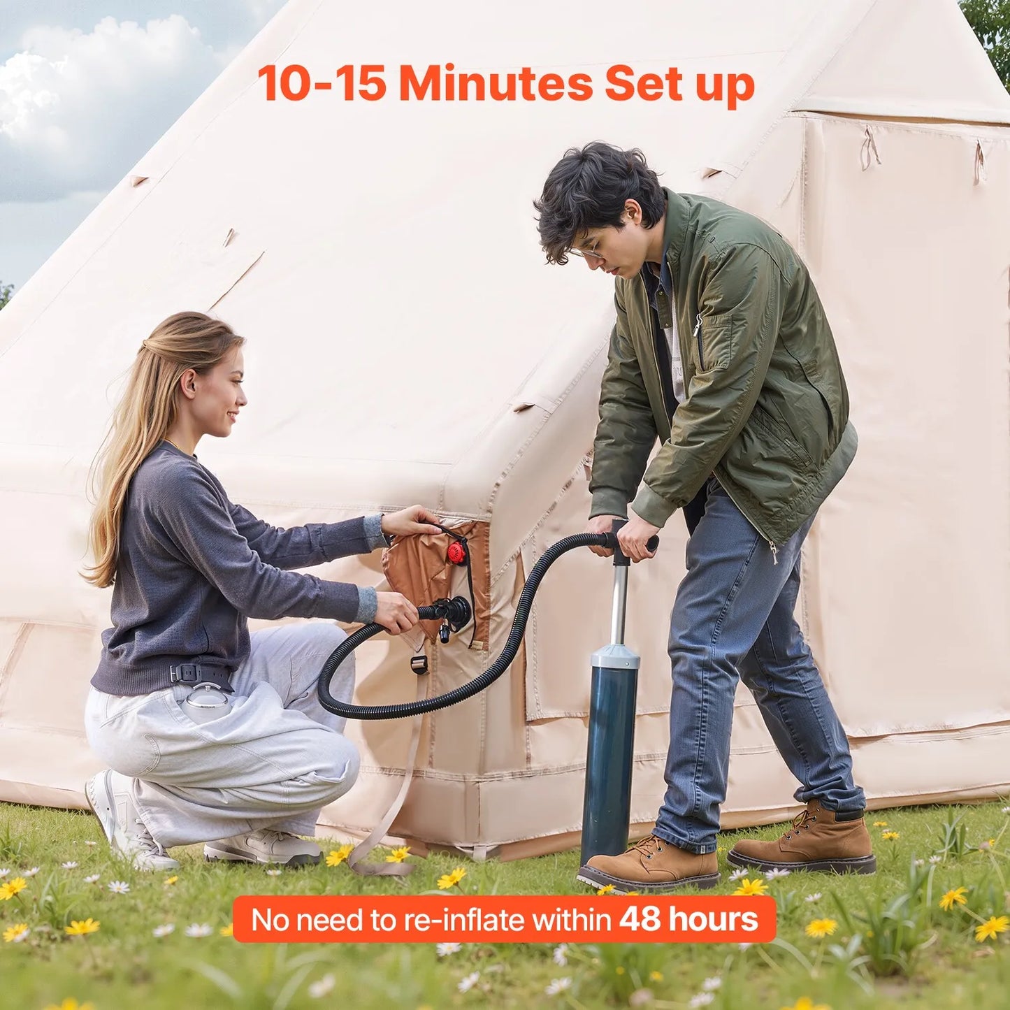 Inflatable Tent for 3 5 Person Camping Blow Up Tent with Electric Pump Stove Jack Waterproof Outdoor Gear Lightweight