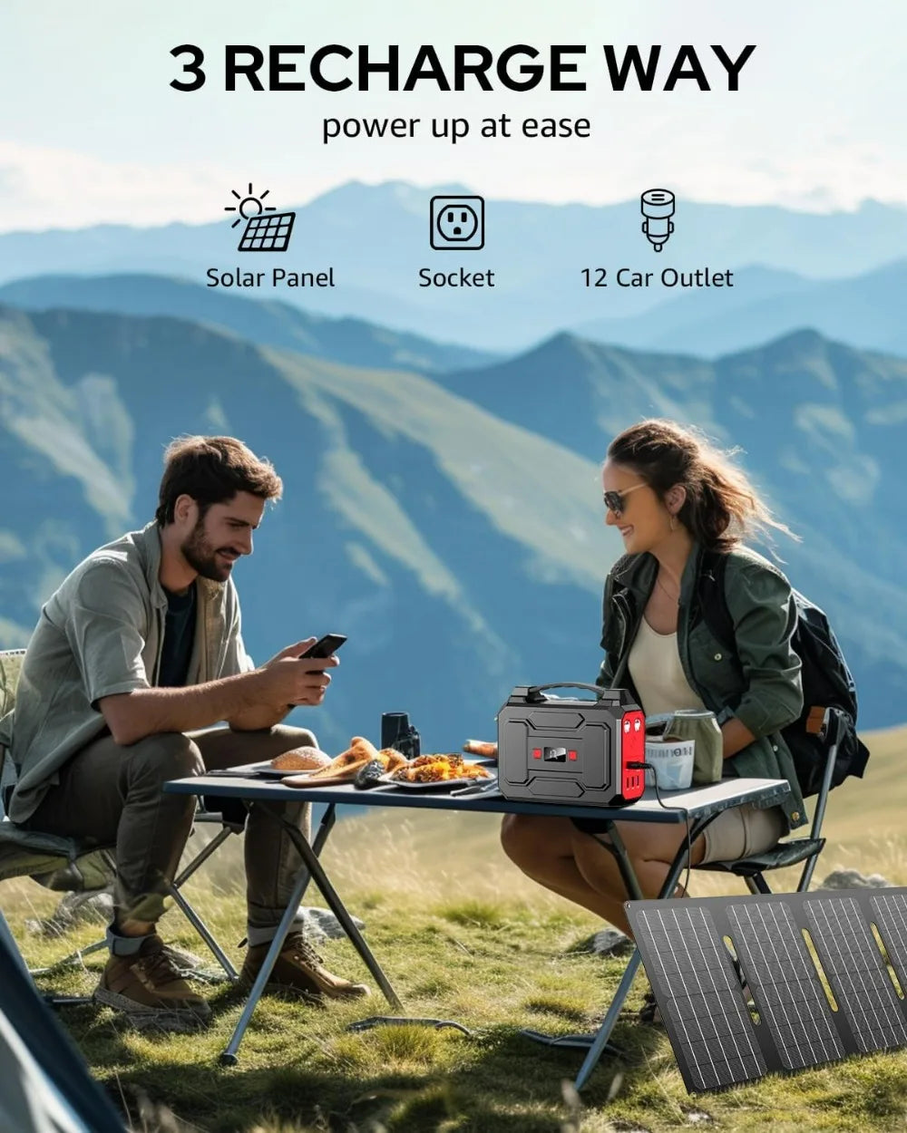 200W Solar Generator with 40W Panel, 146Wh Portable Power Station for Camping, Home & Outdoor AC Outlet