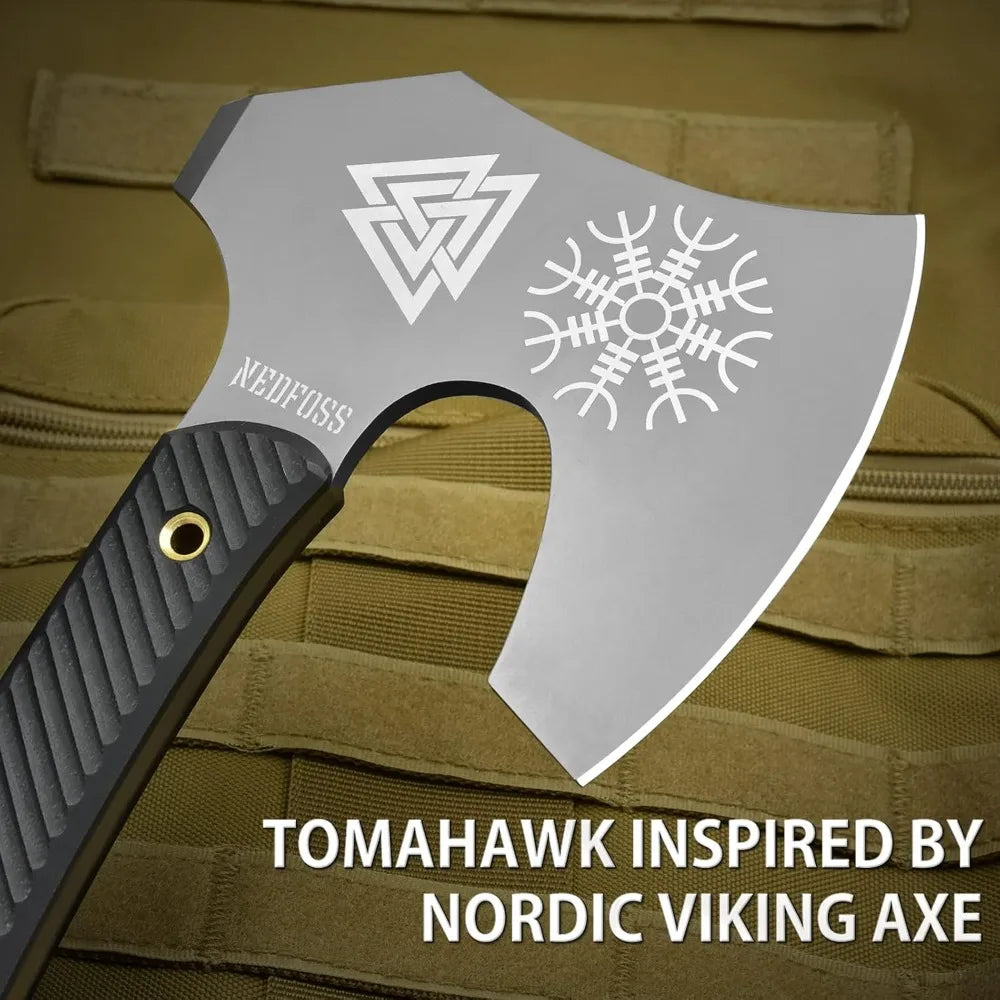 12.2 Tactical Tomahawk Axe with Leather Sheath, G10 Handle, Heavy Duty Full Tang Viking Axe with 4.3 Titanium Coated Bla