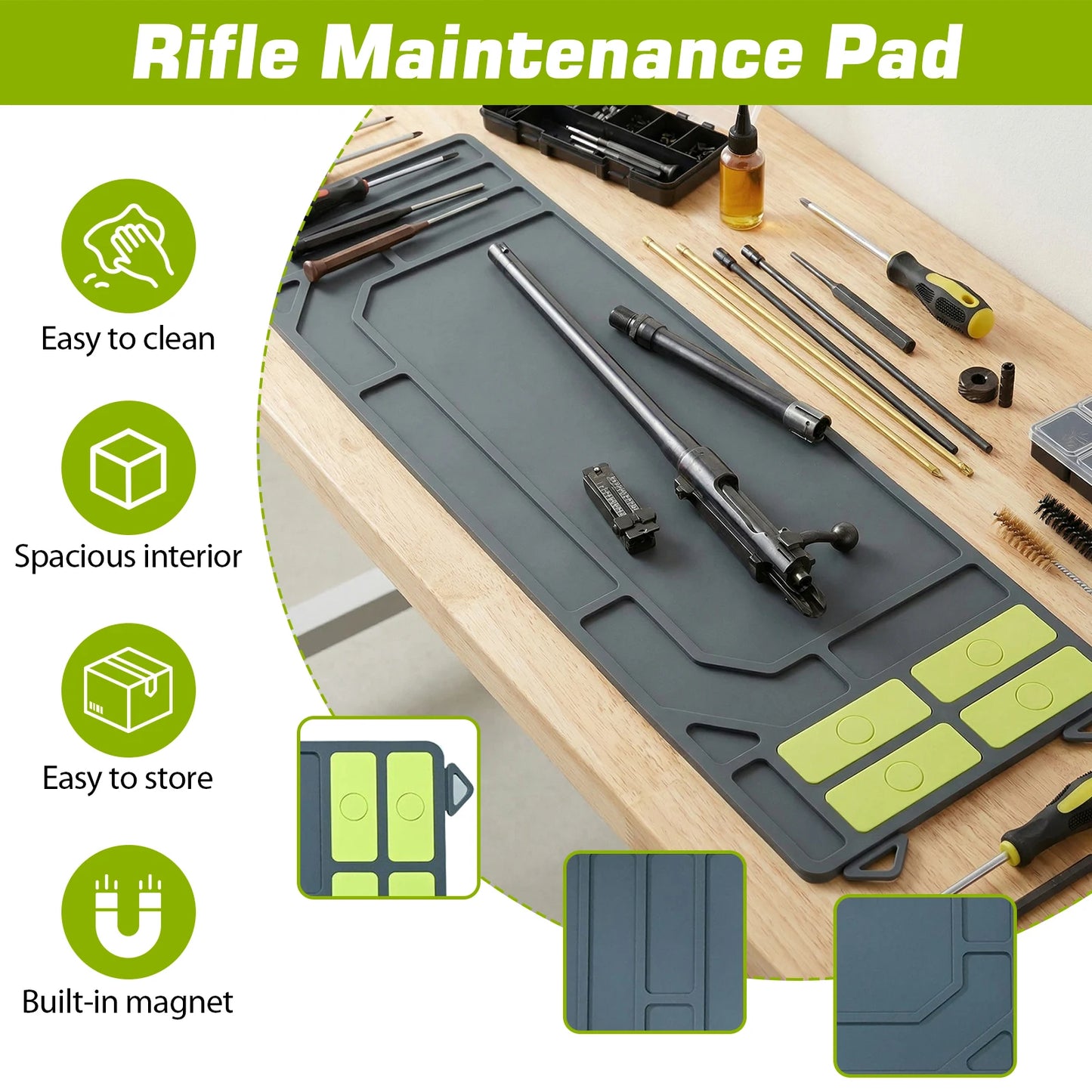 Rubberized Workbench Mat 36x10inch Organizer Parts Tray Magnetic Anti-Slip Repair Maintenance Mat Shooting Hunting Accessories
