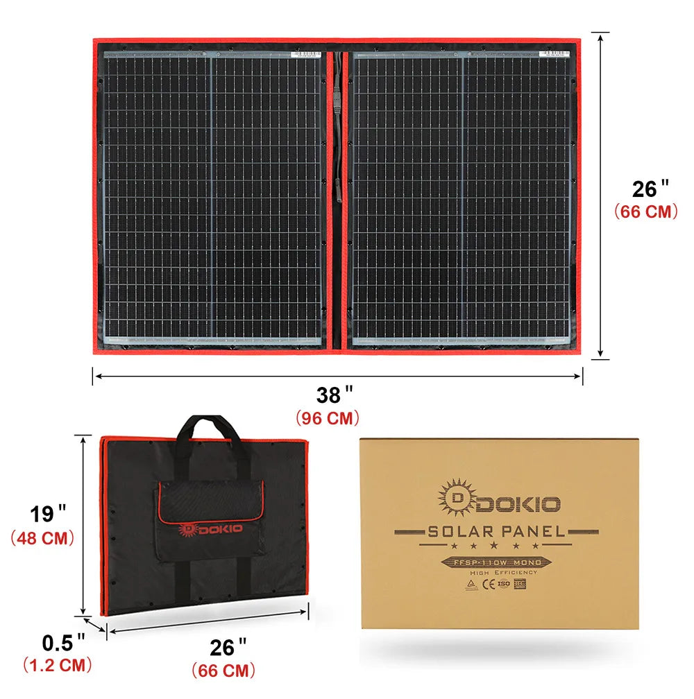 Dokio 100/160/200/300W Portable Flexible Foldable 18V Solar Panel with 12V Controller Kit for Camping Battery Charging