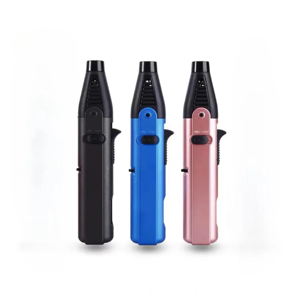 1300° torch lighter with a safety lock, blue flame, bright flame lighter, refillable with butane gas, windproof jet flame, cool