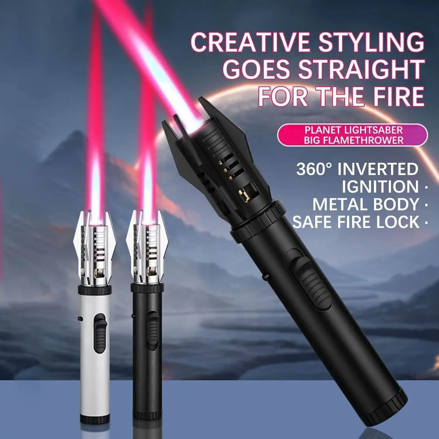 Windproof Torch Butane Gas Lighter Adjustable Flame Candles Lighter with Safety Lock Cool Lighters for Cigar BBQ Baking Camping