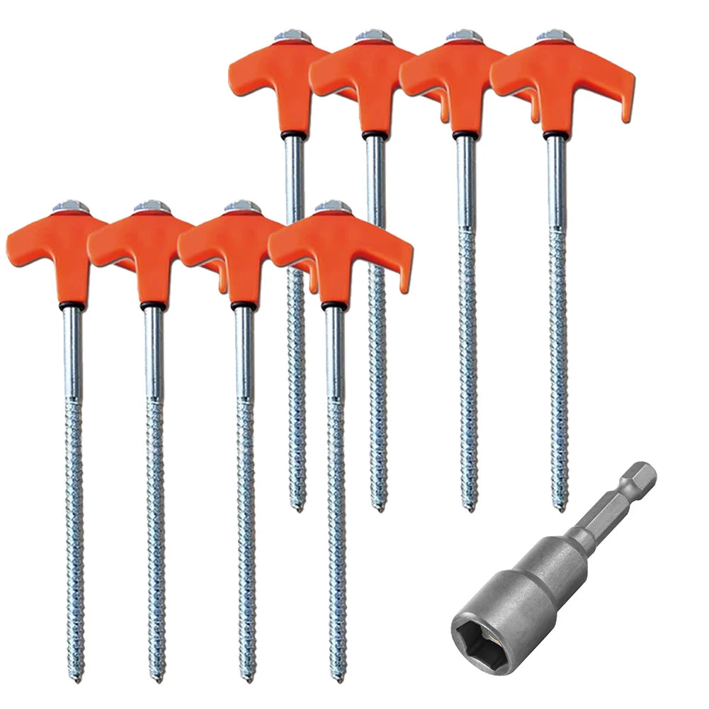 8Pcs Heavy Duty Spiral Screw with Hex Socket Stakes Tent Pile Ground Nail Anchors Fixed Pin Pegs For Outdoor Camping Tools
