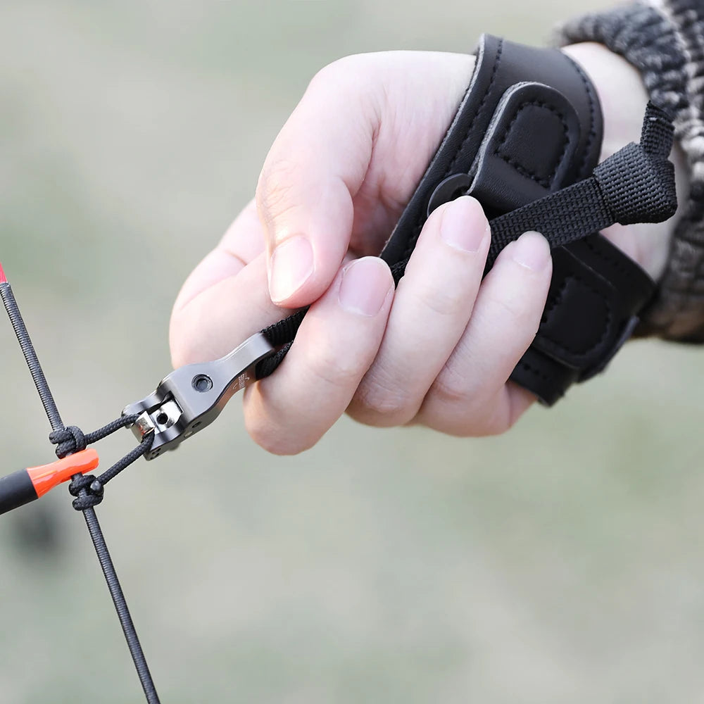 Archery Release Aids Index Finger Hook Compound Bow Hunting Wrist Strap Trigger Leather + Alloy Target Shooting Accessory