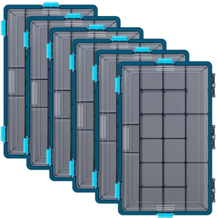6 Pack Fishing Tackle Boxes Waterproof 3600 and 3700 Tackle Trays with Removable Dividers Plastic Lures Terminal Storage Organi