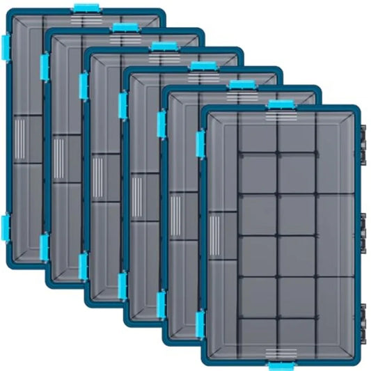 6 Pack Fishing Tackle Boxes Waterproof 3600 and 3700 Tackle Trays with Removable Dividers Plastic Lures Terminal Storage Organi