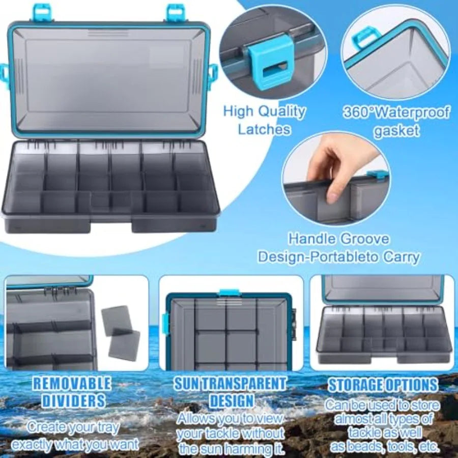 6 Pack Fishing Tackle Boxes Waterproof 3600 and 3700 Tackle Trays with Removable Dividers Plastic Lures Terminal Storage Organi