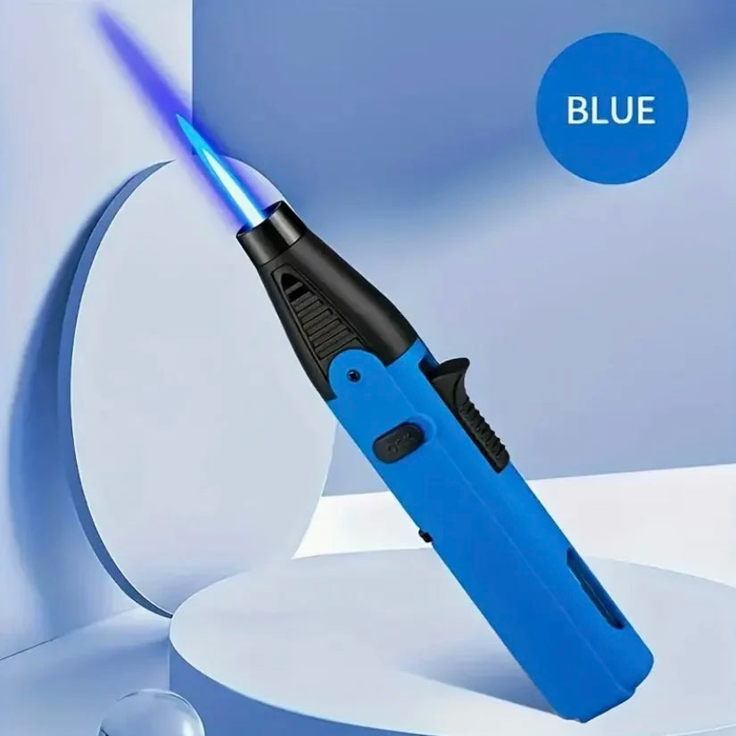 1300° torch lighter with a safety lock, blue flame, bright flame lighter, refillable with butane gas, windproof jet flame, cool
