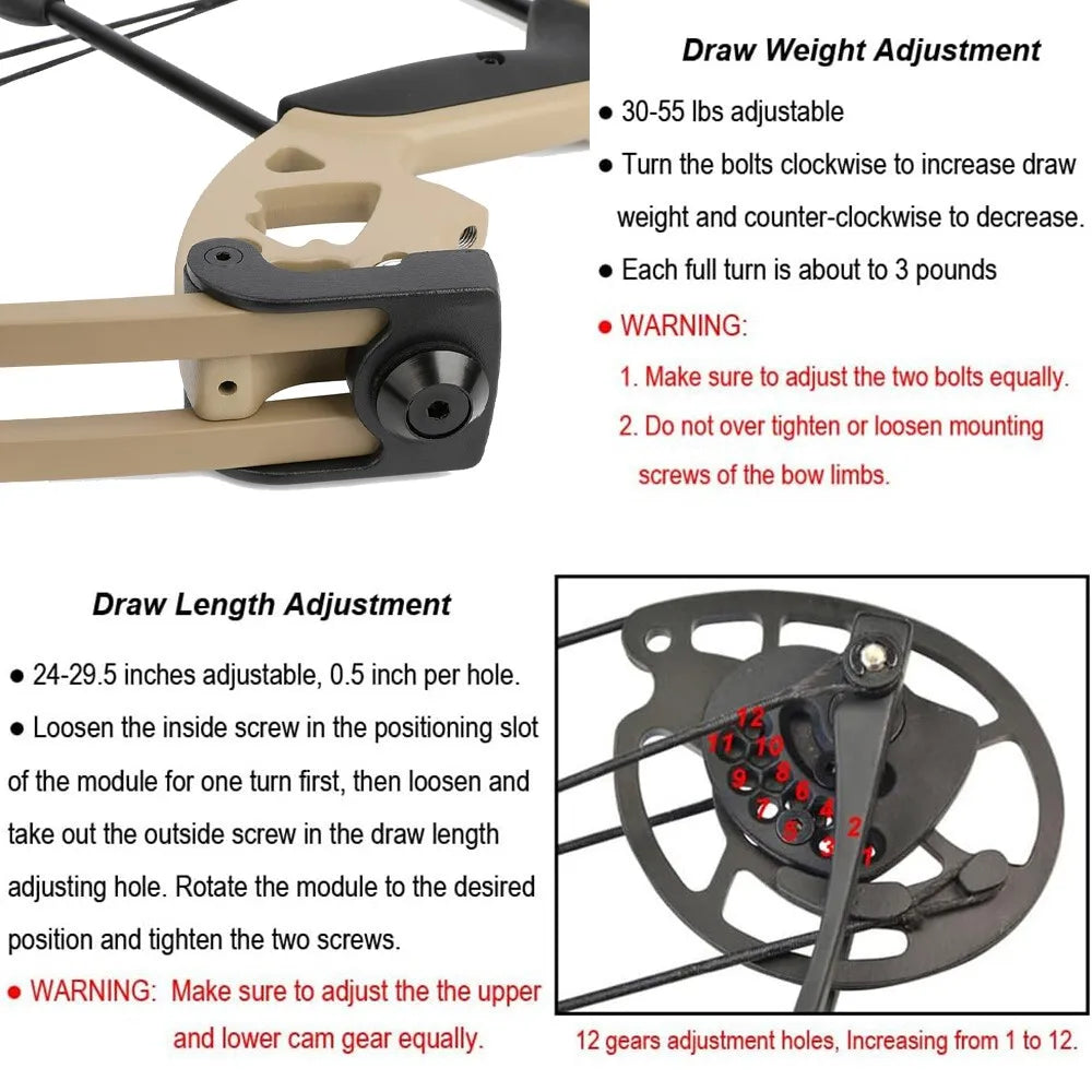 30-55lbs Adjustable Compound Bow Set Hunting Let-off 70% Carbon Arrows 310fps Archery Target Shooting Left/Right Accessories US
