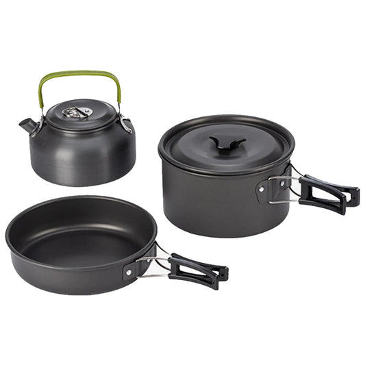 3PCS Outdoor Camping Pot Set Pot Pan Kettle Set Portable Cooker Set with Mesh Bag for Camping Backpacking Outdoor Cooking Picnic
