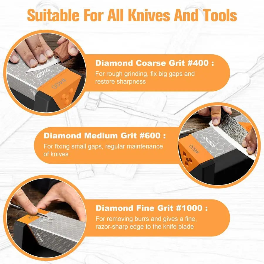 Large Diamond Sharpening Stone Set 3 Side Grit 400 600 1000 Premium Industrial Diamond Knife Sharpener Suitable for Steel of any