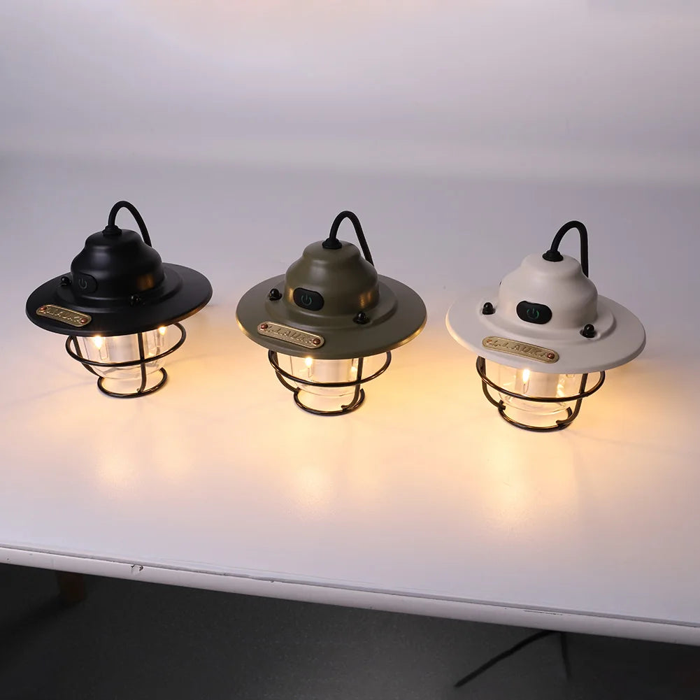 LED Camping Lamp 1200mAh Emergency Light Lantern Stepless Dimming Retro Atmosphere Chandelier Type C Charging for Fishing Hiking