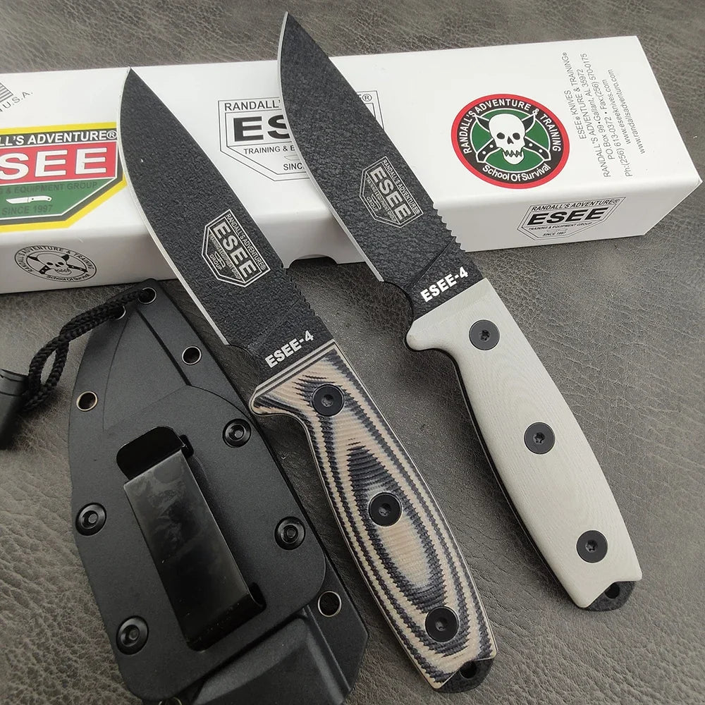 ESEE 4 EDC Straight Knife D2 Blade G10 Handle Kydex Sheath Jungle Adventure Camping Picnic Trekking Climbing Portable Fruit Cutting Tool Fishing Forest Exploration Mountain Trip Wild Camping Field Harvest Outdoor BBQ Handcraf