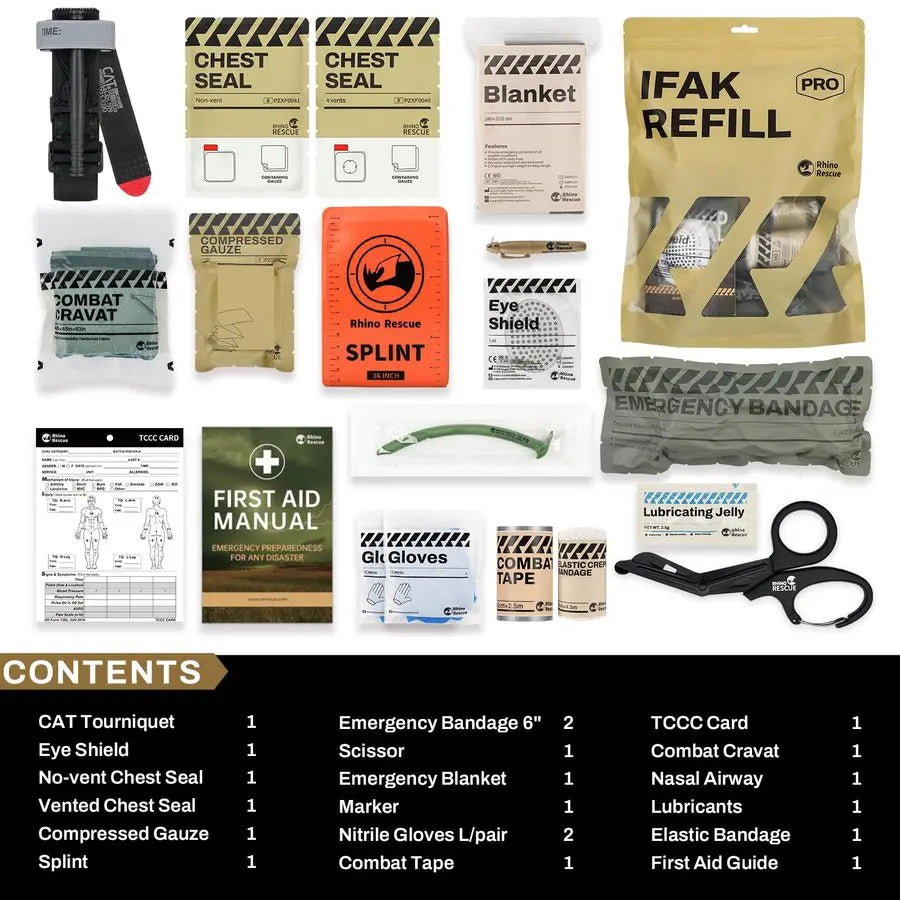 IFAK Refill Kit 17Pcs with CAT Gen7 Tourniquet, Emergency Tactical First Aid Kit Medical Supplies, IFAK Trauma Kit Combat Pack f
