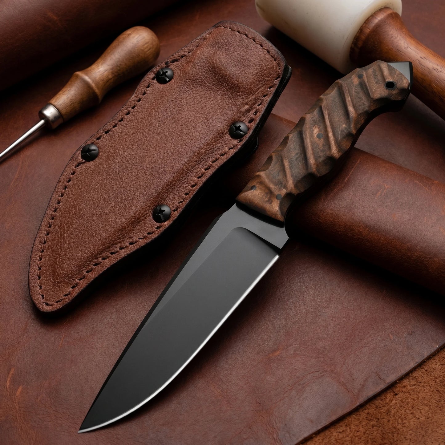 High end craftsmanship forging stainless steel straight knife, high hardness steel, multifunctional tool knife, anti slip handle, gift giving, outdoor light luxury tool in stock