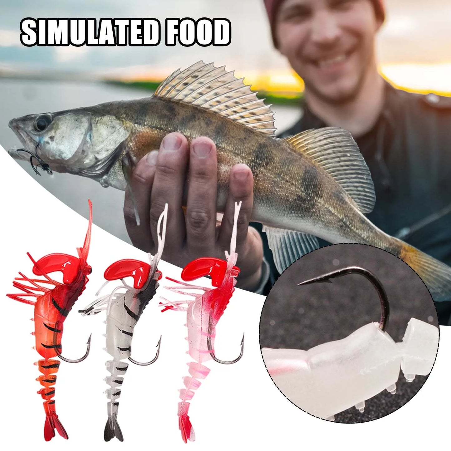 5pcs Soft Shrimp Lure Rigs Fishing Tackle Hooks Jigs Lifelike Swimbait Suitable for Freshwater/Saltwater