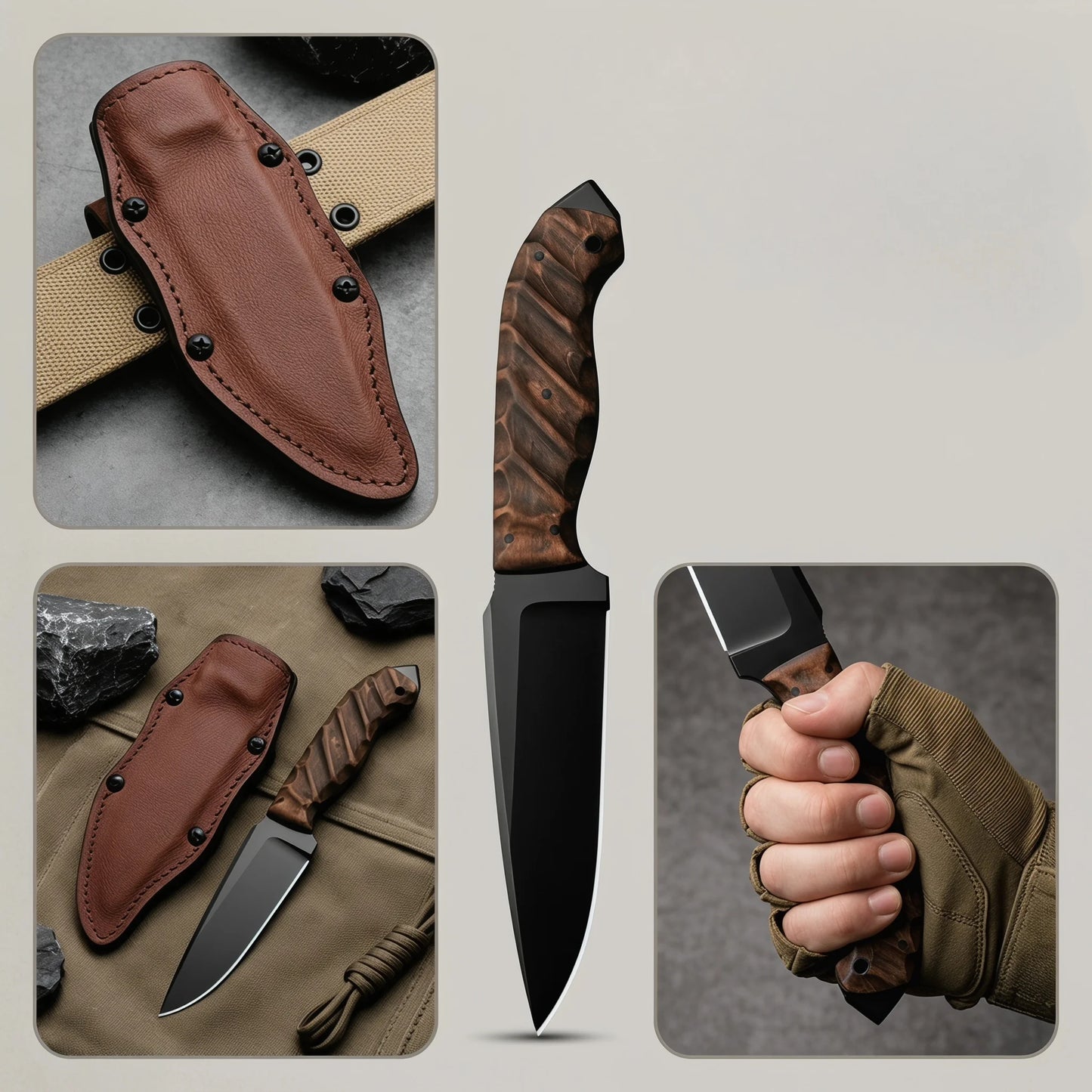 High end craftsmanship forging stainless steel straight knife, high hardness steel, multifunctional tool knife, anti slip handle, gift giving, outdoor light luxury tool in stock