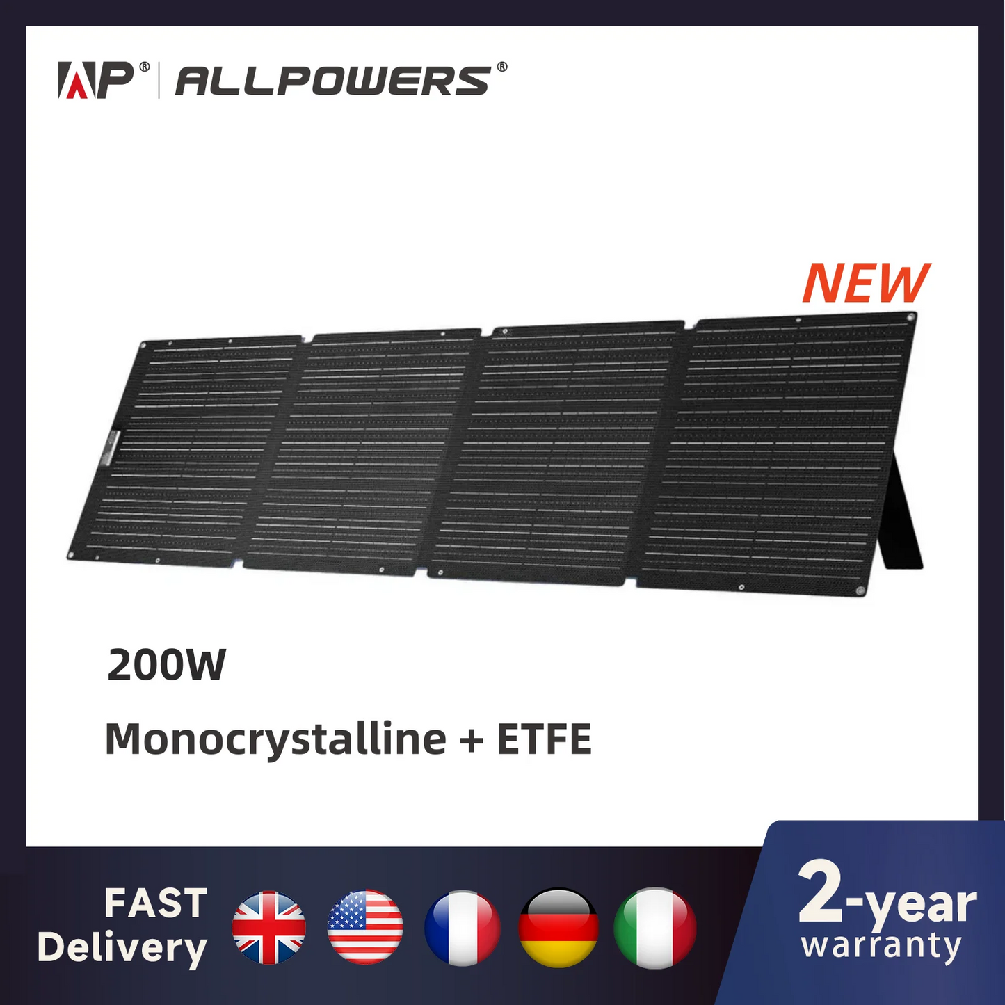 ALLPOWERS SE200 200W Solar Panel Monocrystalline ETFE IP68 Waterproof Foldable Solar Panel for Solar Generator Outdoor RV Travel