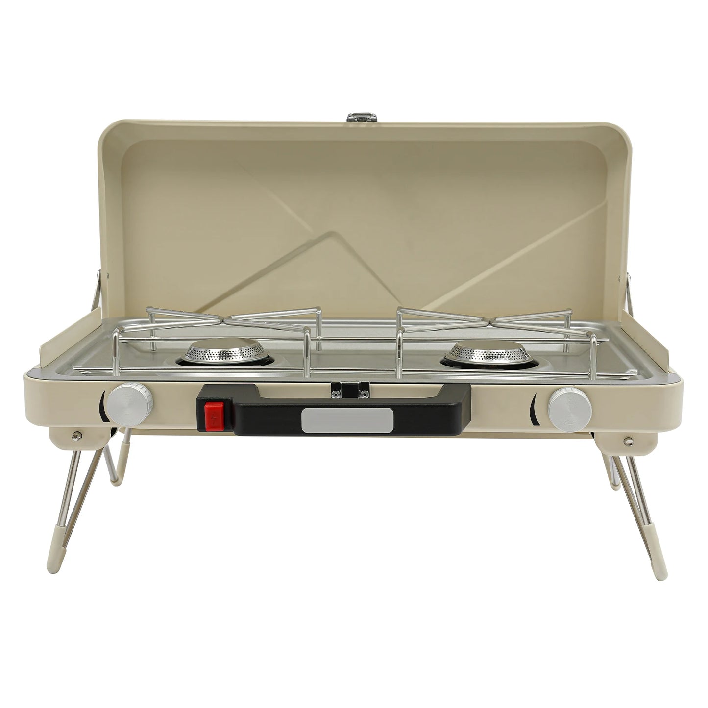 2-Burner Stainless Steel Camping Stove,Yellow/White Rectangular Portable Camping Stove Button+Knob for Outdoor Use