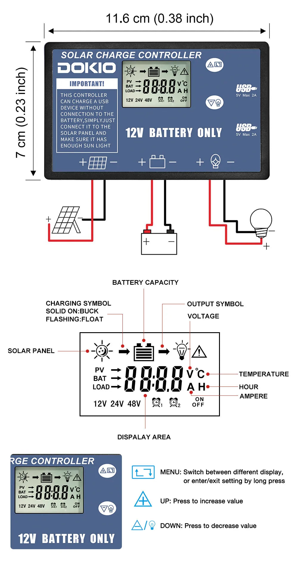 Dokio 100/160/200/300W Portable Flexible Foldable 18V Solar Panel with 12V Controller Kit for Camping Battery Charging