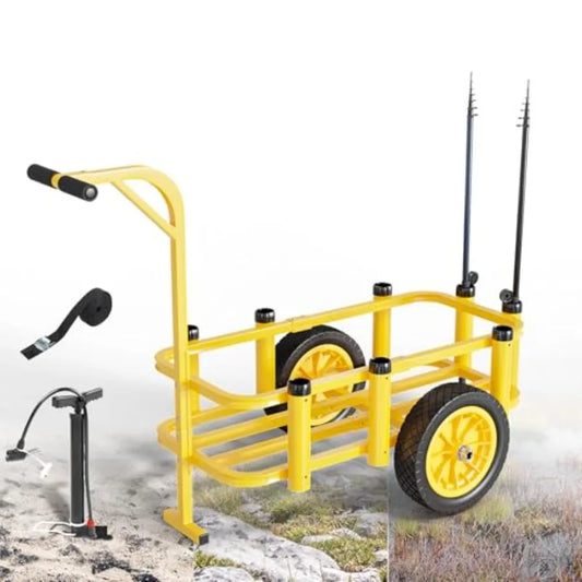 Fishing Cart for Surf and Beach Use with 12 Large No-Flat Airless Tires Durable Beach Buggy Design Supports Up to 250 lbs Load