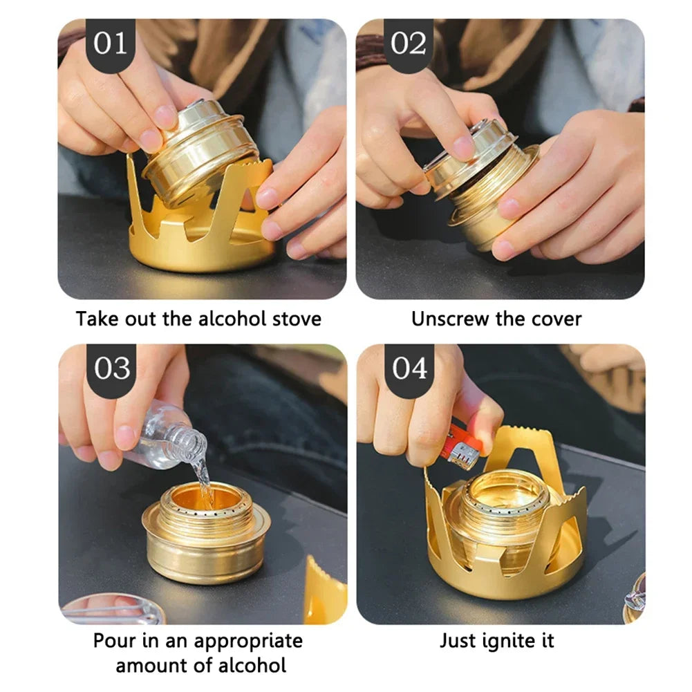 Portable Mini Alcohol Stove Burner Adjustable Firepower GEAR Stove Aluminum Alloy Bracket Ultralight Brass Outdoor Camping Stove