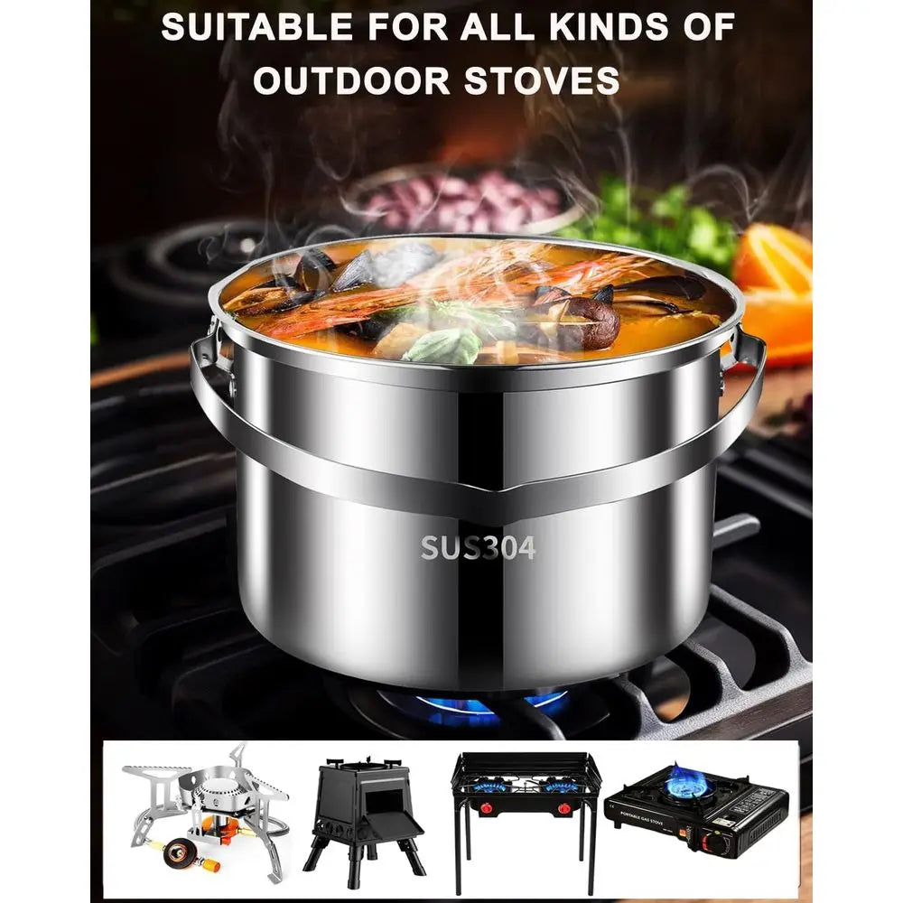 Camping Cookware Set,Camping Cooking Set,304 Stainless Steel Camping Pots and Pans Set,Durable Camping Gear with Kettle for Hiki