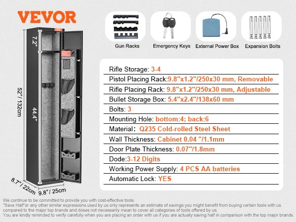 SucceBuy 3-8 Rifles Gun Safe w/ Digital Keypad & Lock Gun Storage Cabinet with Removable Storage Shelf for Home Long Gun Pistols
